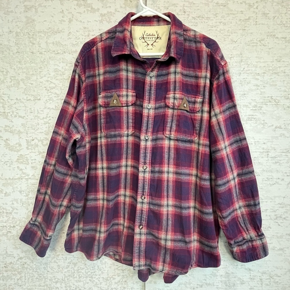 Cabela's Outfitter Series Plaid Flannel Button Up Shirt Sz 2XL Reds Outdoors